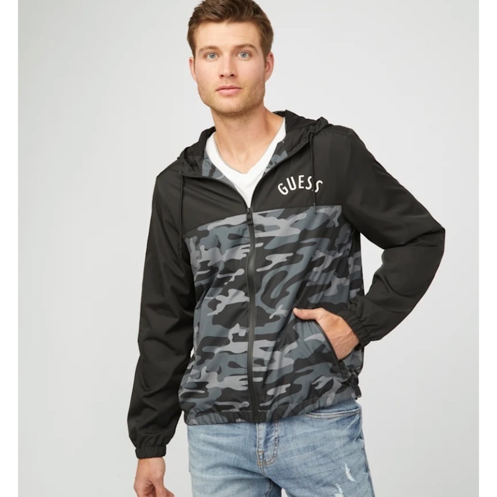 New GUESS Oda Camo Color-Block Jacket SZ M